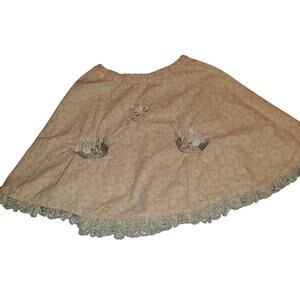 Handmade Applique Bunny Daisy Skirt Girls 5/6 Pink Floral Lace Spring Cottage